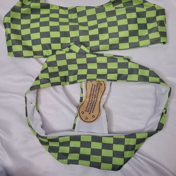 NEW Cider lime green checkered two piece cheeky bikini‎ swimsuit M - Picture 4 of 8